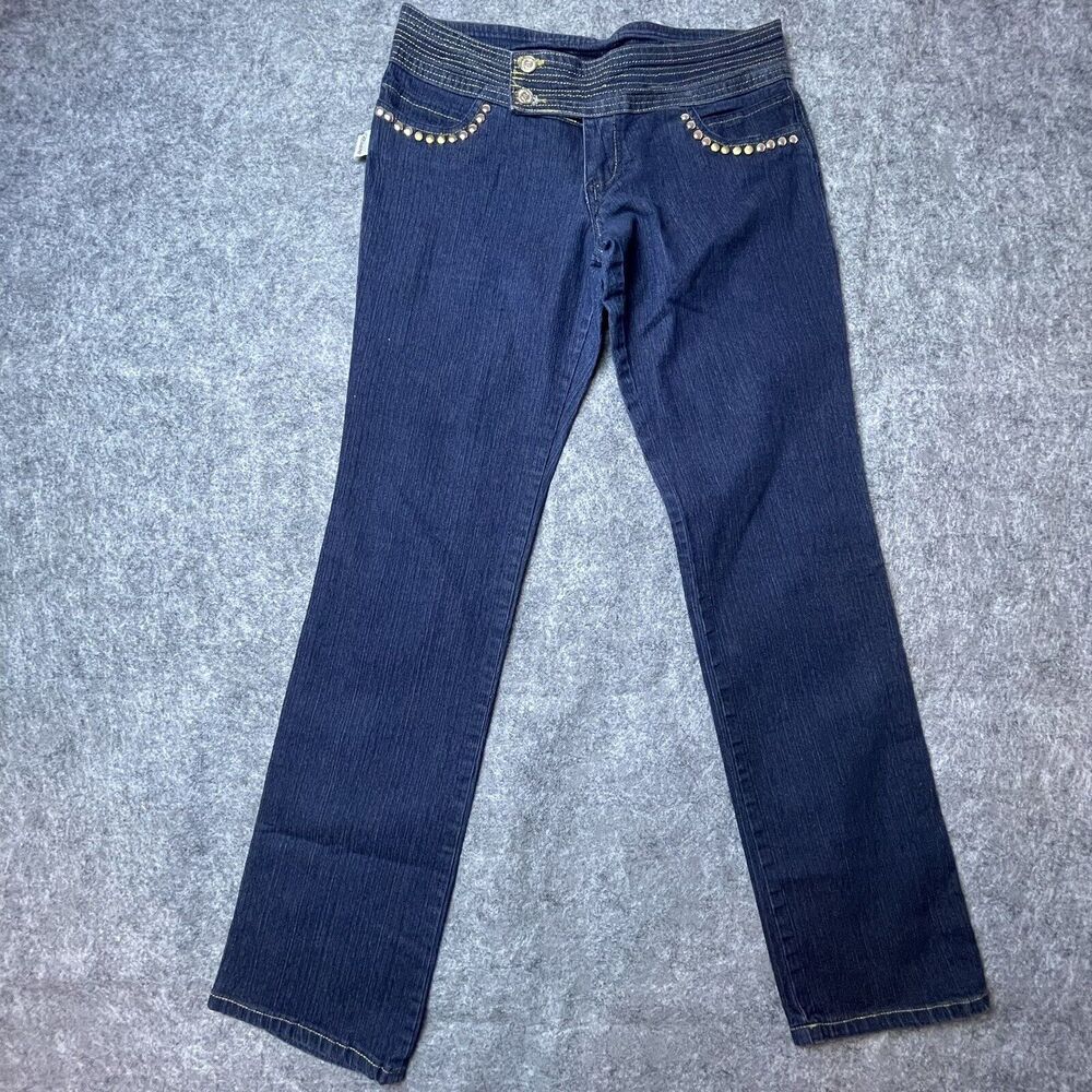 Ciara Jeans Womens 11 (30W)‎ Dark Straight Studded Wide Waistband Embellished
